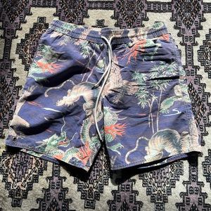 POLO RALPH LAUREN "LION & DRAGON PRINT" BLUE SWIM SHORTS (Sz. L)